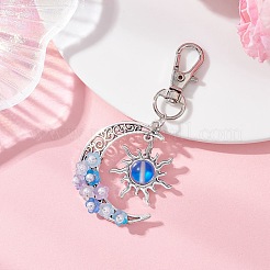 Synthetic Moonstone & Alloy Moon Sun Pendant Decorations&nbsp;HJEW-JM04647