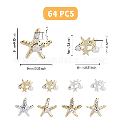 64Pcs 8 Styles Starfish Alloy Rhinestone Cabochon&nbsp;MRMJ-FH0001-40