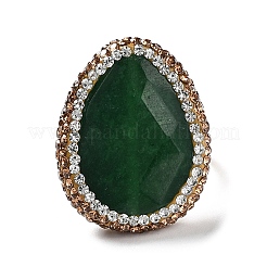 Natural Dyed Jade Teardrop Adjustable Ring with Rhinestone&nbsp;RJEW-E052-02G-02