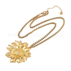 304 Stainless Steel Sunflower Pendant Wheat Chain Necklaces&nbsp;NJEW-P344-02G