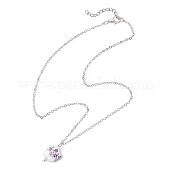 Handmade Printed Porcelain Flower Pendant Brass Cable Chain Necklaces for Women&nbsp;NJEW-JN05746