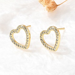Heart Brass Micro Pave Cubic Zirconia Ear Studs&nbsp;EJEW-D304-40G