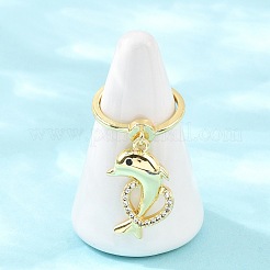 Adjustable Brass Micro Pave Cubic Zirconia Pendant Finger Rings for Women&nbsp;LS-RJEW-A090-01A-G
