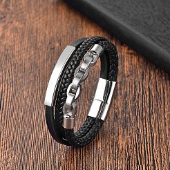 Imitation Leather Triple Layer Multi-strand Bracelets&nbsp;PW-WGE5FDB-02