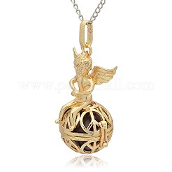 Golden Tone Brass Hollow Round Cage Pendants&nbsp;KK-J238-09G