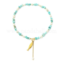 304 Stainless Steel Fish Pendant Natural Amazonite Chip and Pearl Beaded Necklaces for Women&nbsp;NJEW-JN06299-01