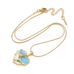 304 Stainless Steel Enamel Flower Heart Pendant Necklaces&nbsp;NJEW-H088-01G