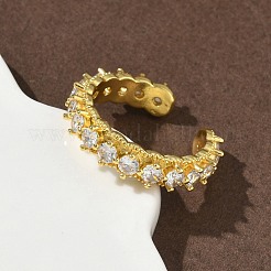 Brass Micro Pave Cubic Zirconia Cuff Open Rings for Women&nbsp;RJEW-C163-07G