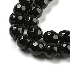 Faceted Round Natural Black Onyx Beads Strands&nbsp;G-S132-01