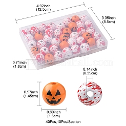 40Pcs 4 Colors Halloween Theme Printed Natural Wooden Beads&nbsp;WOOD-FS0001-03