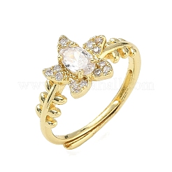 Adjustable Brass Micro Pave Clear Cubic Zirconia Finger Rings&nbsp;RJEW-H268-03G