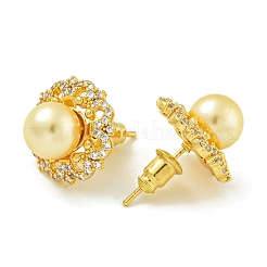 Brass Micro Pave Clear Cubic Zirconia Stud Earrings&nbsp;EJEW-H014-05G