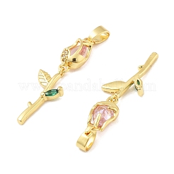Flower Brass Micro Pave Cubic Zirconia Pendants&nbsp;KK-M325-07G