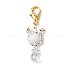Natural Mashan Jade & Glass Seed Beaded Cat Pendant Decoration&nbsp;HJEW-MZ00157-01