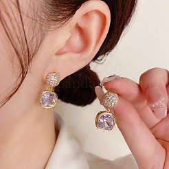 Square Alloy Crystal Rhinestone Dangle Stud Earrings&nbsp;FS-WG1452E-01