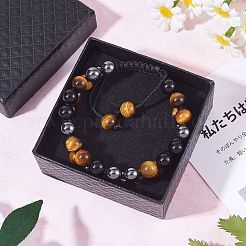 Natural Obsidian & Tiger Eye & Synthetic Hematite Braided Bead Bracelet&nbsp;BJEW-SW00001-22
