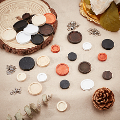 30Pcs 15 Colors Flat Round Wood Cabochon Settings&nbsp;DIY-PH0002-75