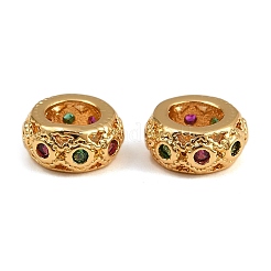 Brass Micro Pave Cubic Zirconia European Beads&nbsp;KK-F910-02G
