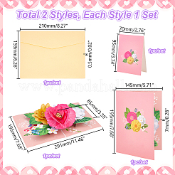 2 Sets 2 Styles Valentine's Day Rectangle 3D Pop Up Flower Paper Greeting Card&nbsp;AJEW-GA0006-96