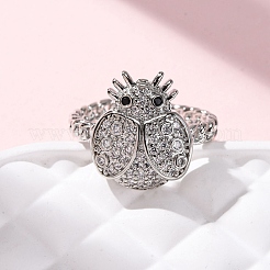Brass Micro Pave Cubic Zirconia Adjustable Open Cuff Rings for Women&nbsp;RJEW-A072-01A-P