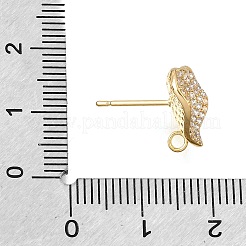 Brass Micro Pave Cubic Zirconia Stud Earring Findings with Loops&nbsp;CU-CBA1682-02G