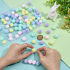 80Pcs 5 Colors Flocking Acrylic Beads&nbsp;MACR-PH0002-15