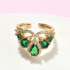 Brass Micro Pave Cubic Zirconia Adjustable Cuff Rings&nbsp;RJEW-C131-02G