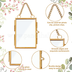 Rectangle Mini Brass Wall Hanging Photo Frame for Pressed Flower with Chain&nbsp;ODIS-WH0061-05AG