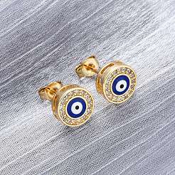 Blue Evil Eye Brass Stud Earrings&nbsp;ZIRC-Z017-01G