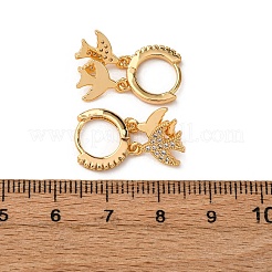 Swallow Brass Micro Pave Clear Cubic Zirconia Hoop Earrings&nbsp;EJEW-F384-06G