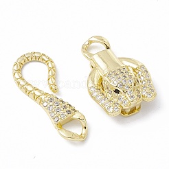 Rack Plating Brass Micro Pave Clear & Black Cubic Zirconia S-Hook Clasps&nbsp;ZIRC-C041-17G