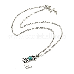 Letter A~Z Antique Silver Plated Alloy with Synthetic Turquoise Pendant Necklaces&nbsp;NJEW-G080-01L