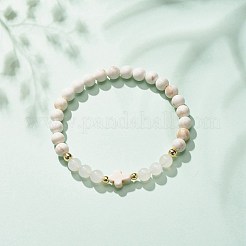 Synthetic Turquoise(Dyed) & Hematite & Natural White Jade Beaded Stretch Bracelet with Cross&nbsp;BJEW-JB08287