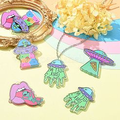16Pcs 4 Styles Alien Theme Colorful Acrylic Pendants&nbsp;SACR-CJ0001-28