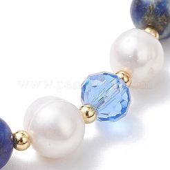 Natural Lapis Lazuli & Cultured Freshwater Pearl Beads Stretch Bracelets&nbsp;BJEW-JB12856-01