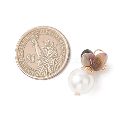 Natural Tourmaline Chip with Copper Wire Wrapped Shell Pearl Pendants&nbsp;PALLOY-JF04951-01