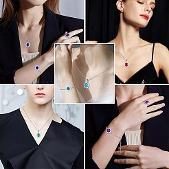 Cubic Zirconia Oval Pendant Necklace & Link Bracelet & Cuff Ring & Stud Earrings&nbsp;SJEW-SZC0001-01A