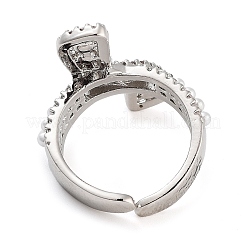 Rack Plating Brass Micro Pave Cubic Zirconia Bowknot Open Cuff Rings for Women&nbsp;RJEW-C080-04P