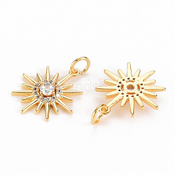 Brass Micro Pave Clear Cubic Zirconia Solar Eclipse Pendants&nbsp;KK-S356-302-NF