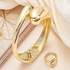 Brass Teardrop Open Cuff Rings & Open Cuff Bangles Jewelry Sets for Women&nbsp;SJEW-SZ0001-016G