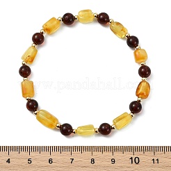 Natural Amber & Brass Beaded Stretch Bracelets for Women Men&nbsp;BJEW-JB13721