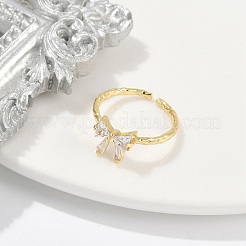 Rack Plating Brass Micro Pave Clear Cubic Zirconia Cuff Rings for Women&nbsp;RJEW-M028-55G