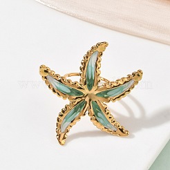 304 Stainless Steel Enamel Open Cuff Rings for Women&nbsp;RJEW-K320-03G-02