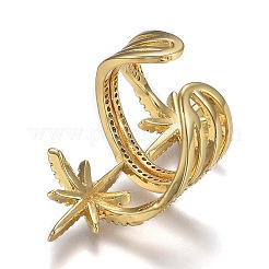 Adjustable Brass Micro Pave Clear Cubic Zirconia Cuff Rings&nbsp;ZIRC-Z002-04G