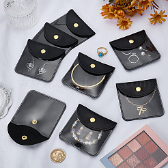 Square PU Leather & PVC Gift Jewelry Packaging Bags with Snap Button&nbsp;ABAG-WH0062-06A
