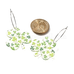 Acrylic Clover Hoop Earrings&nbsp;EJEW-M074-04P