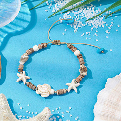 4Pcs 2 Colors Ocean Theme Starfish Turtle Synthetic Turquoise & Coconut Braided Bead Bracelet Sets&nbsp;BJEW-PA0001-03