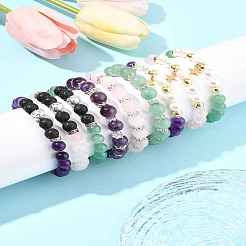 9Pcs 3 Colors Round Natural Gemstone Beads Stretch Bracelets&nbsp;BJEW-FS00017