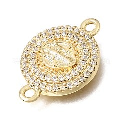 Brass Micro Pave Clear Cubic Zirconia Religion Flat Round Connector Charms&nbsp;KK-E802-31B-G