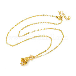 Brass Clear Cubic Zirconia Christmas Bell with Bowknot Pendant Necklaces&nbsp;NJEW-G148-01G